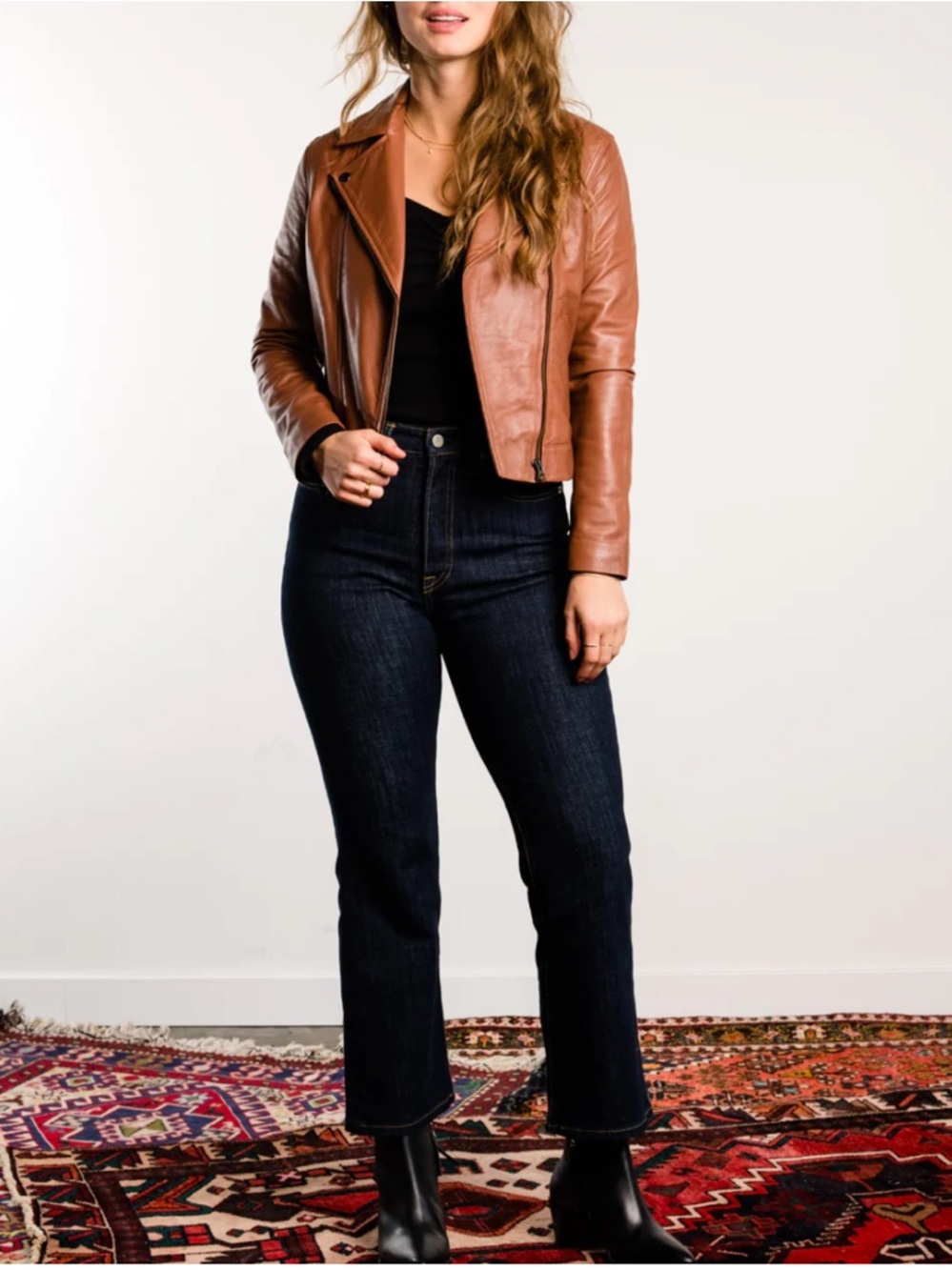 Able Maha Cognac Lamb Leather Moto Jacket - Classic Cropped Style